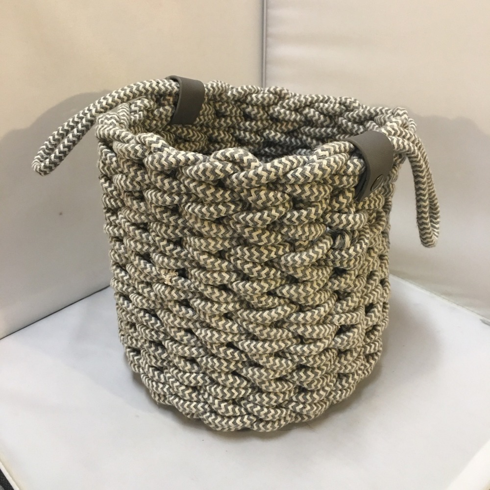 Project 62 Woven Rope Storage Basket Home Decor 7" Gray White Chevron Braided